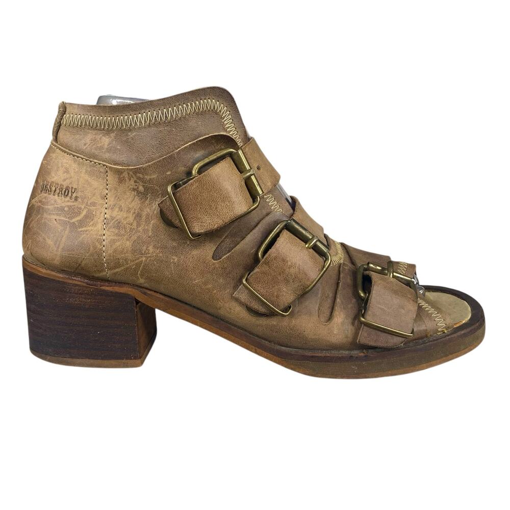 Vintage Y2K Rare Destroy Women’s Brown Leather Distressed Sandal Size 37/38 US 7